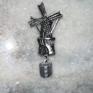 Vintage Antiqued Silver Toned Amsterdam Rotating Windmill Jewelry Pin Brooch